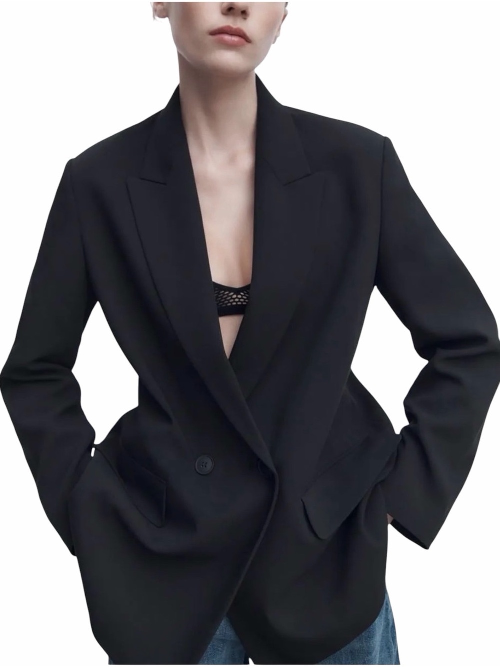 Zara Black Double Breasted Blazer MEDIUM